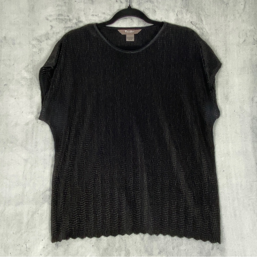 TanJay  Dress Top Stretchy Crepe Fabric Black Sz Large Cap Sleeve